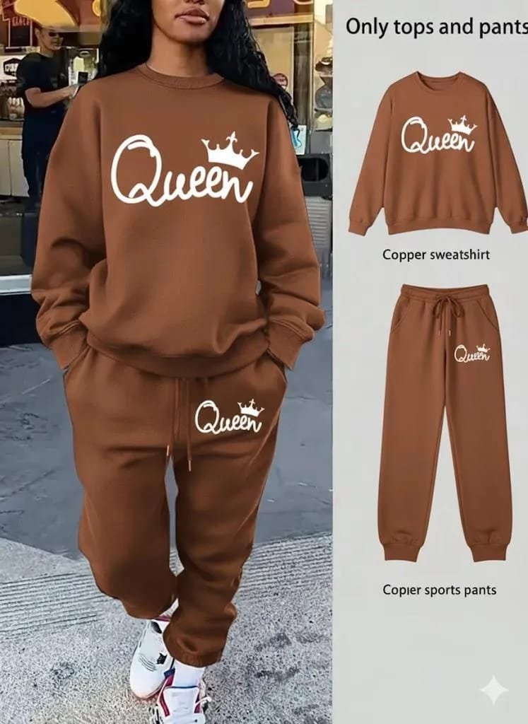 Women Brown Queen Fleece Tracksuit Set Medium to 2XL