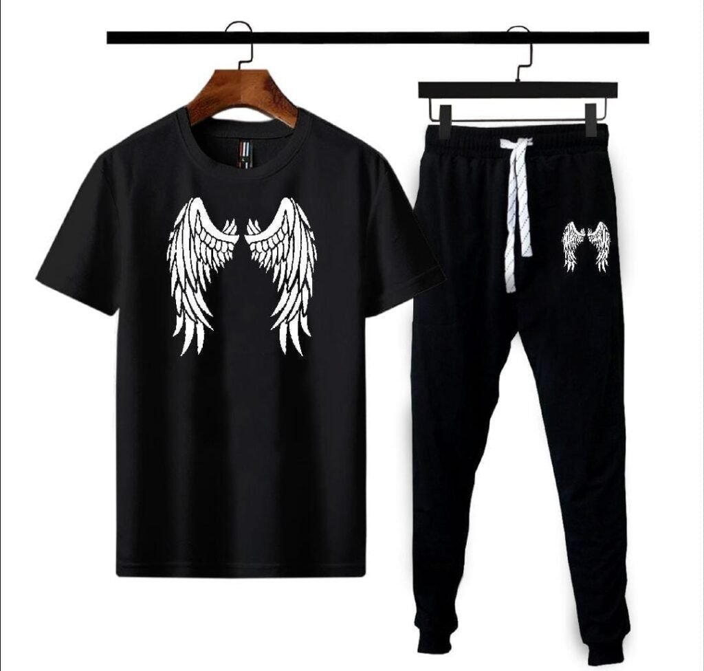 Men Cotton Track Suit Black Angel Wing Print