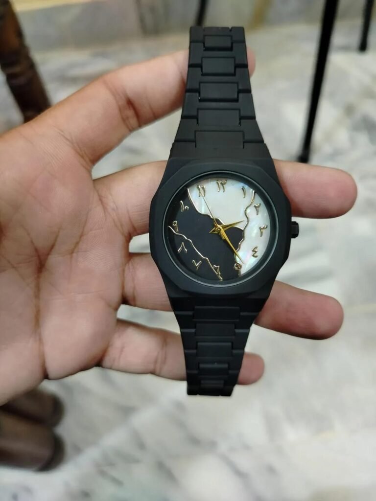 Aura Marble Dial Unisex Watch Black Strap