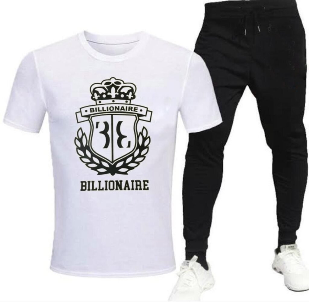 Men Printed Track Suit White 2Pcs Cotton Jersey XL