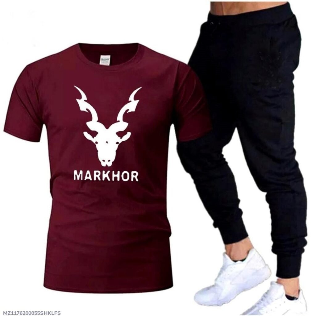 Men’s Maroon Track Suit Cotton Jersey Markhor Print